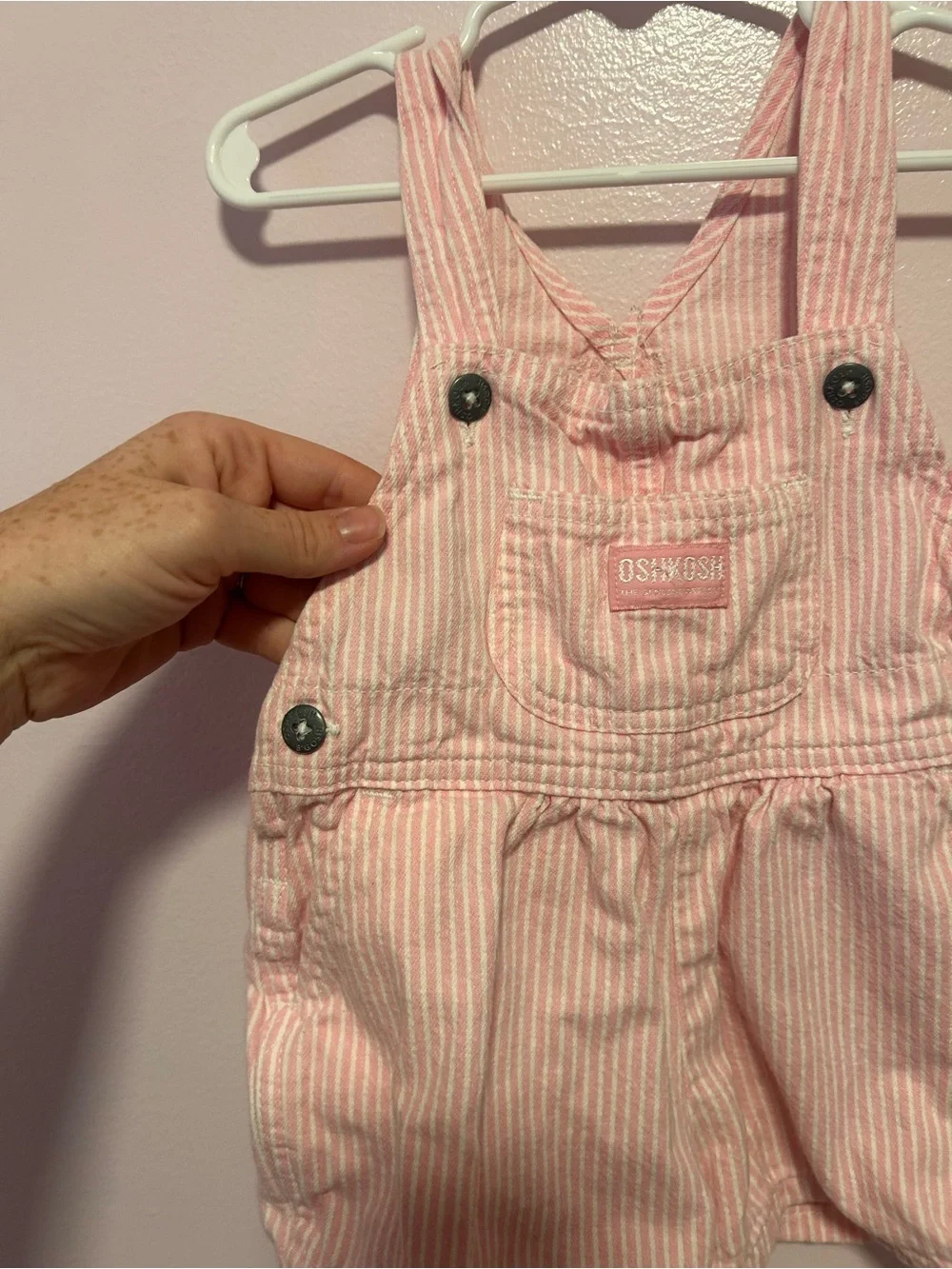 Vintage OshKosh B'gosh Light Pink Striped Girls Shortalls Sz 18 Mo